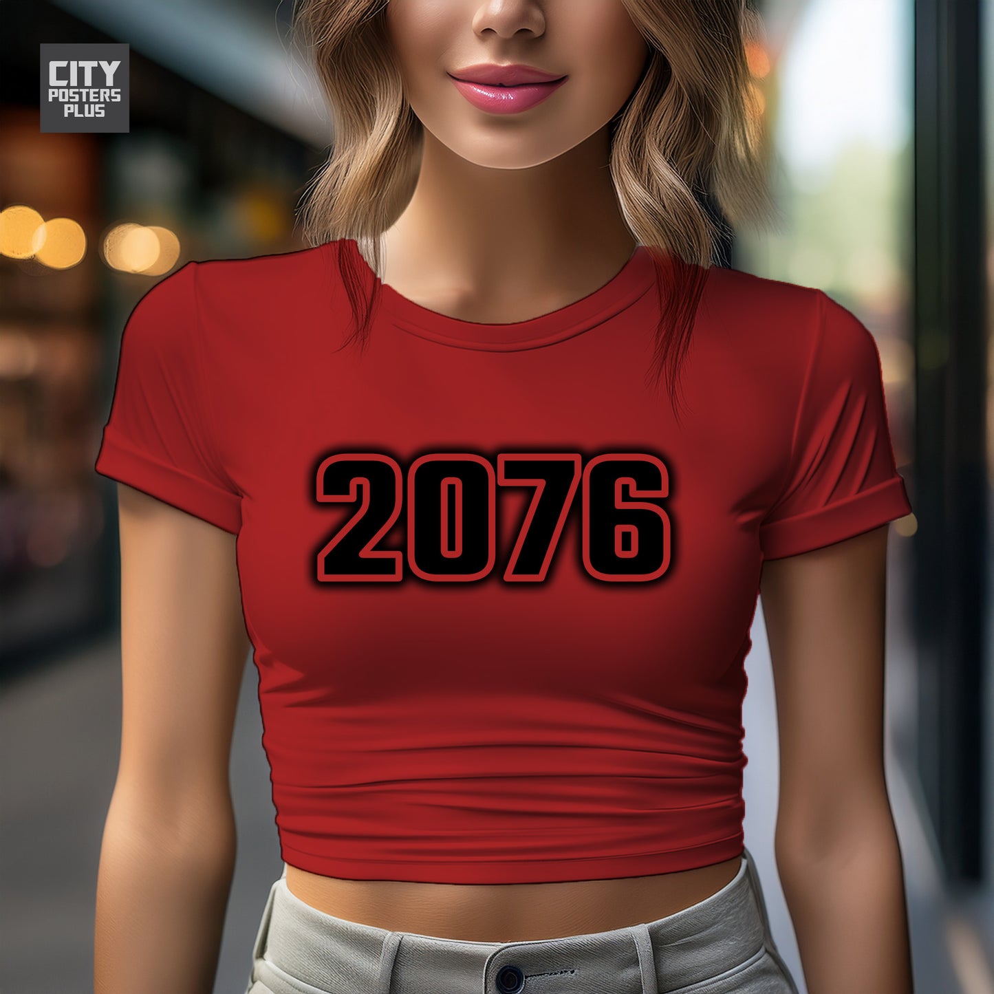 2076 Year Women Crop Top (Red)