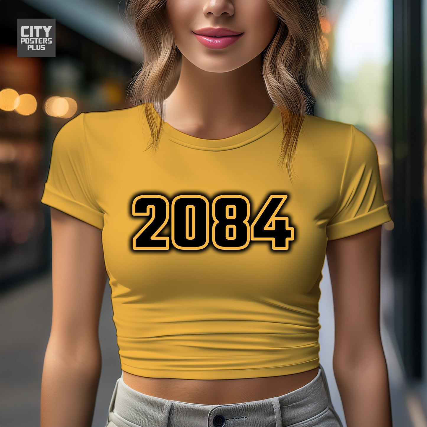 2084 Year Women Crop Top (Golden Yellow)