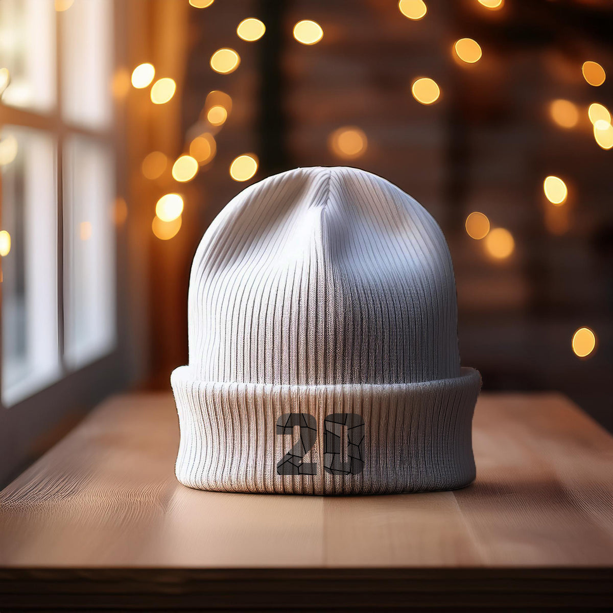20 Number Cuffed Beanie (White)