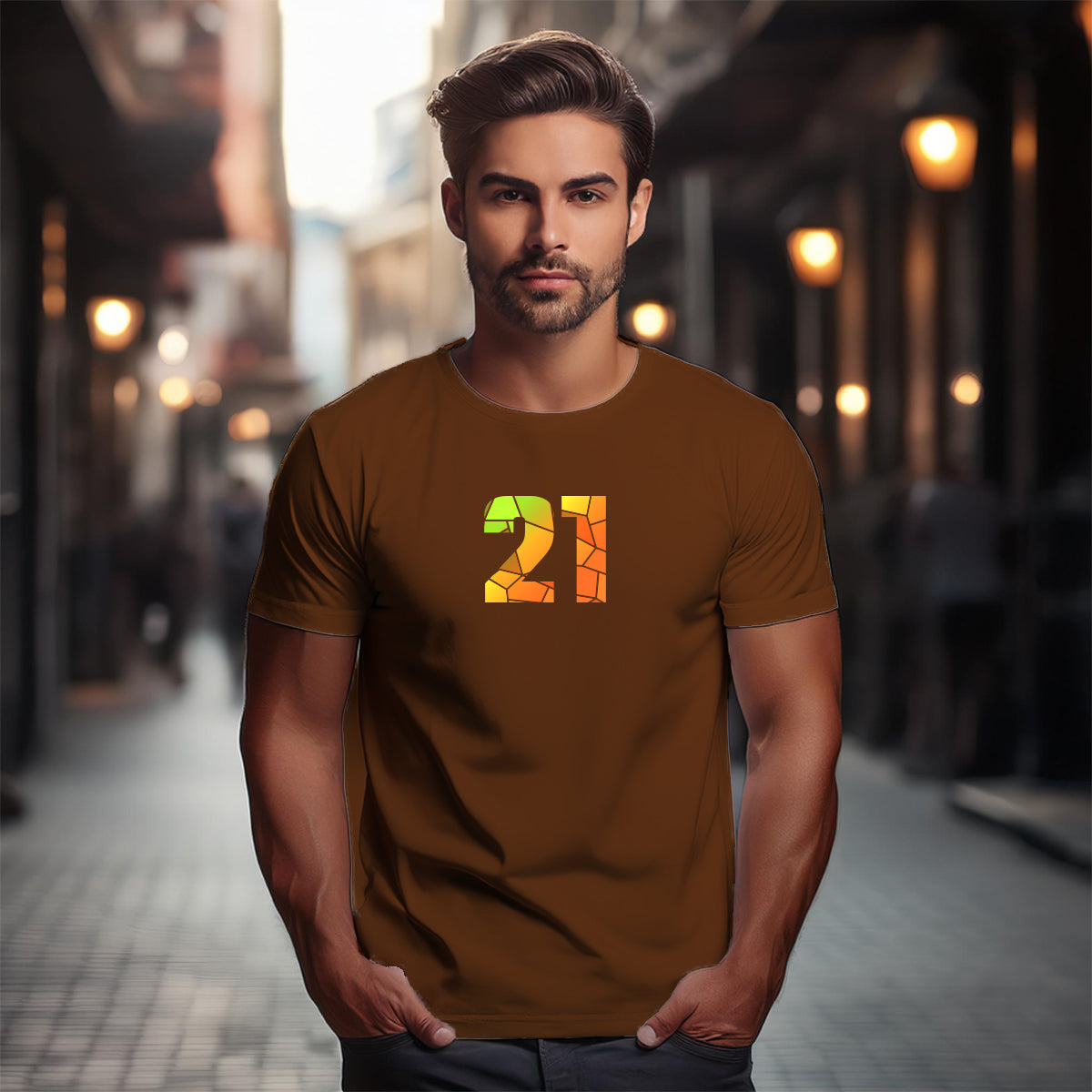 21 Number Men Unisex T-Shirt (Brown)