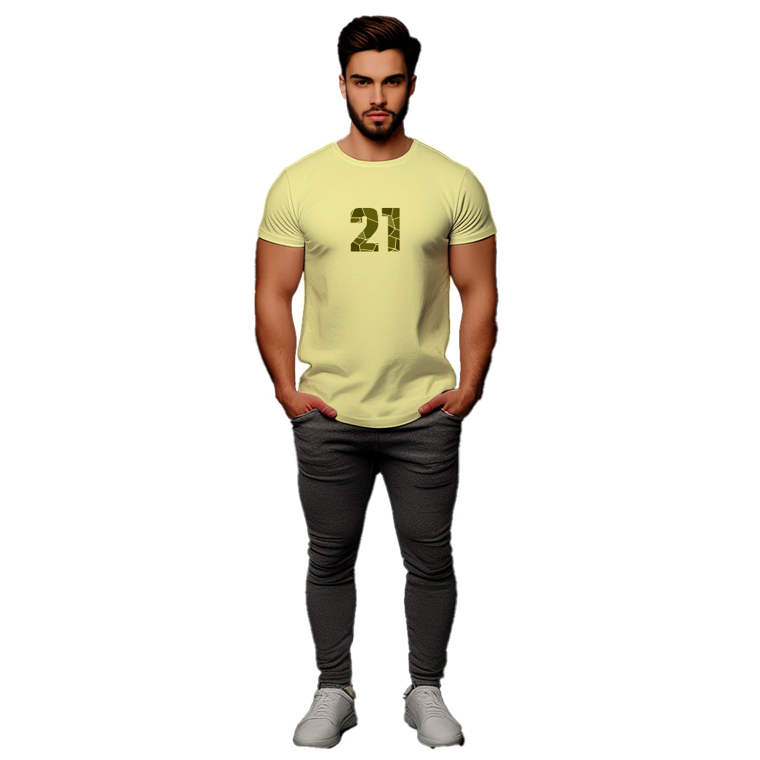 21 Number Men Unisex T-Shirt (Butter Yellow)