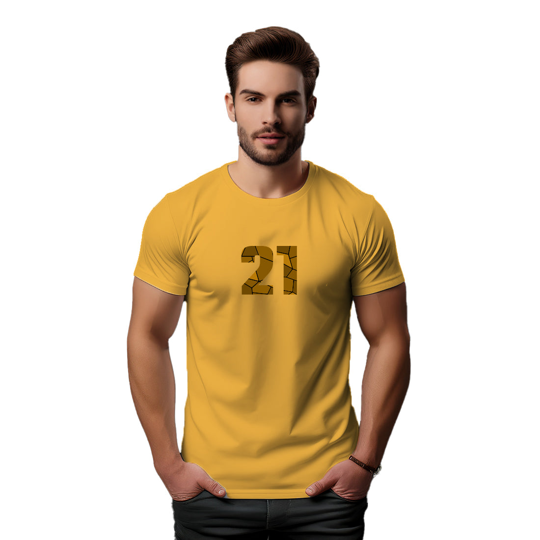 21 Number Men Unisex T-Shirt (Golden Yellow)