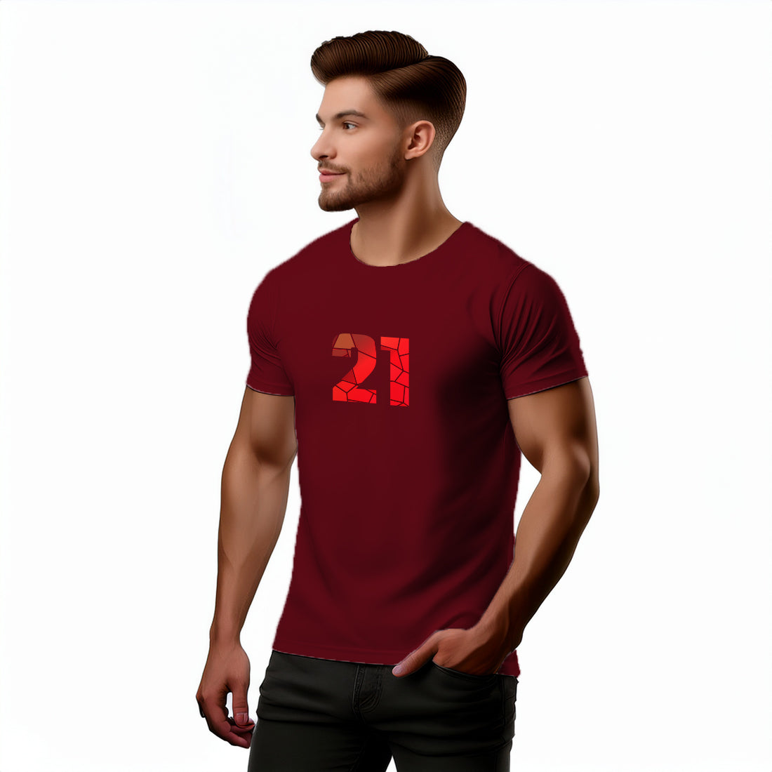 21 Number Men Unisex T-Shirt (Maroon)