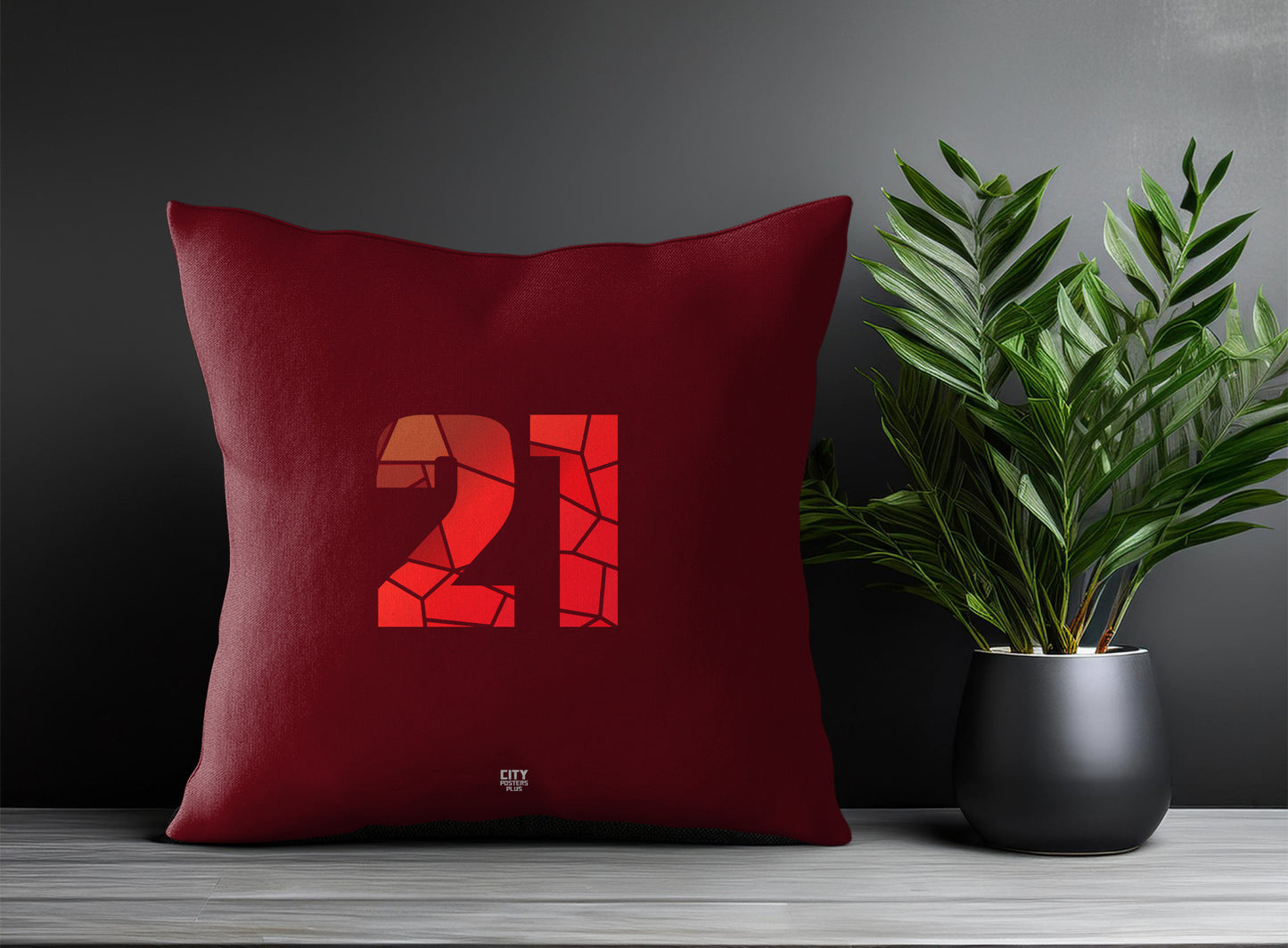 21 Number Pillow Case and Pillow Throw (Maroon)