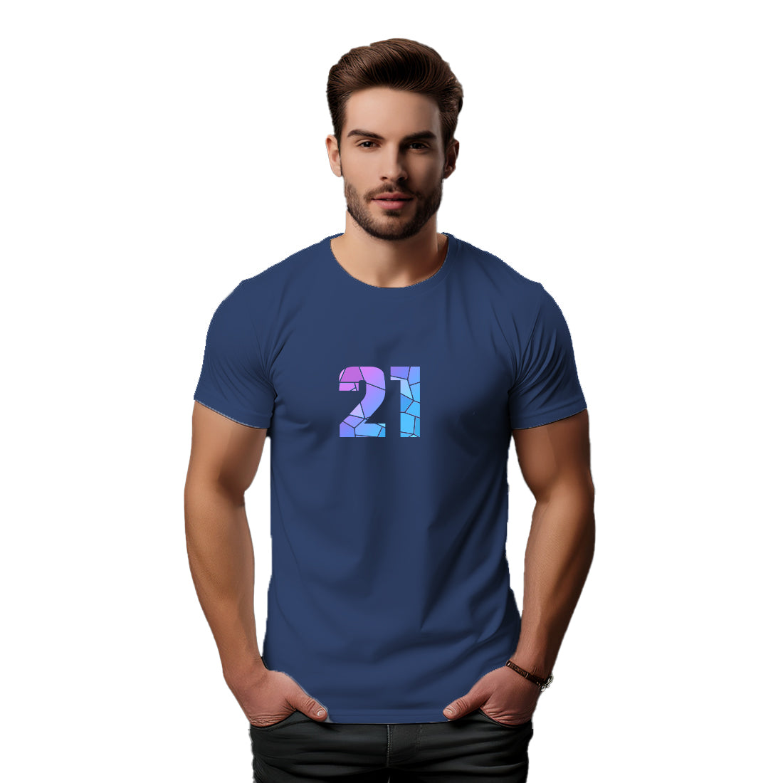 21 Number Men Unisex T-Shirt (Navy Blue)