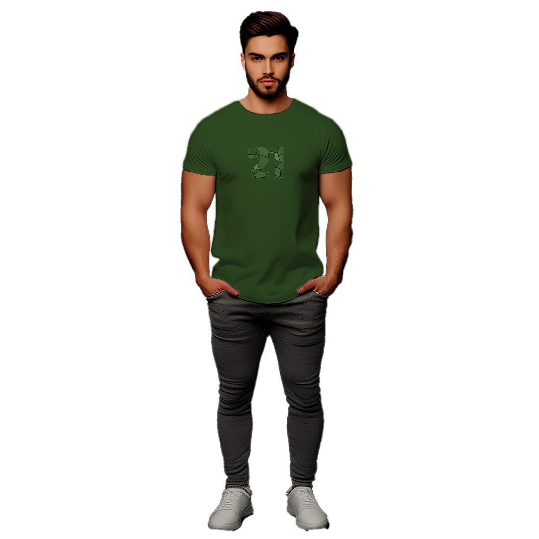 21 Number Men Unisex T-Shirt (Olive Green)