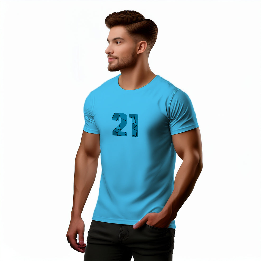 21 Number Men Unisex T-Shirt (Sky Blue)