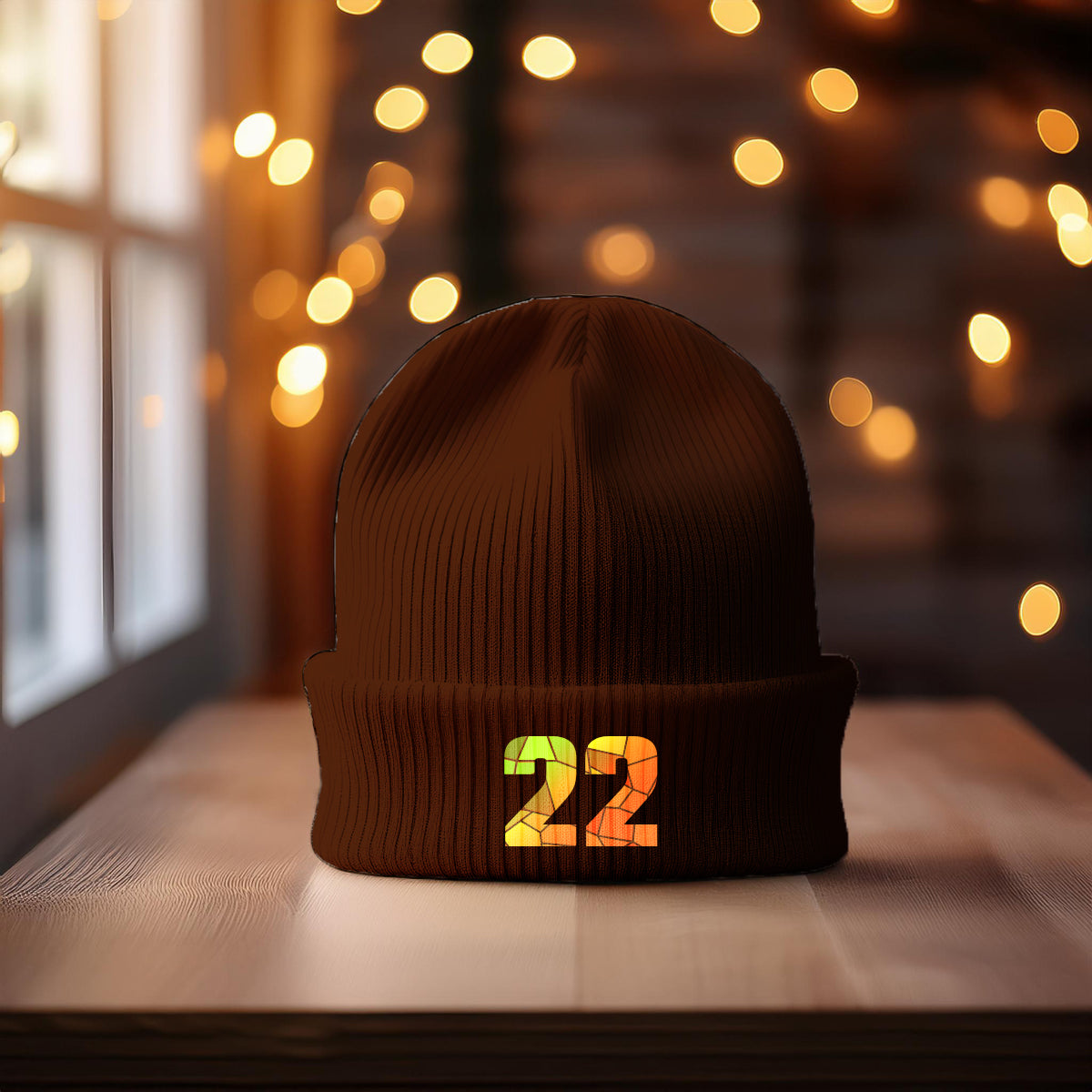 22 Number Cuffed Beanie (Brown)