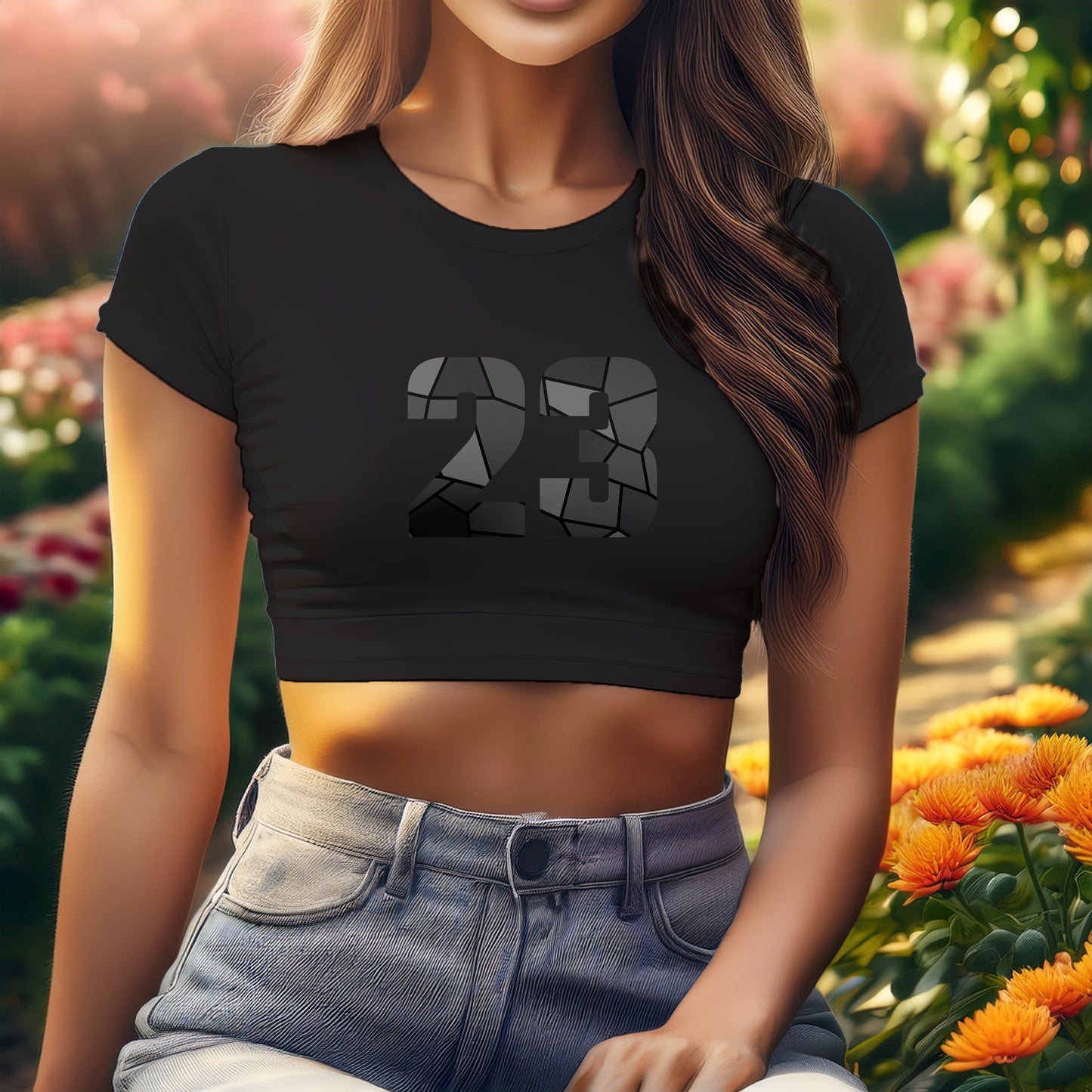 23 Number Women Crop Top (Black)