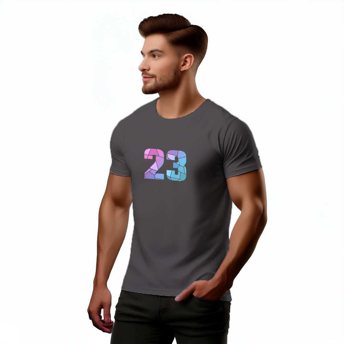 23 Number Men Unisex T-Shirt | Custom Number Graphic Tee (Charcoal Grey)