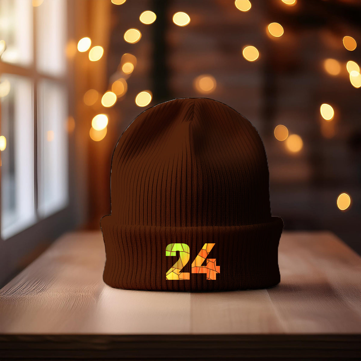 24 Number Cuffed Beanie (Brown)