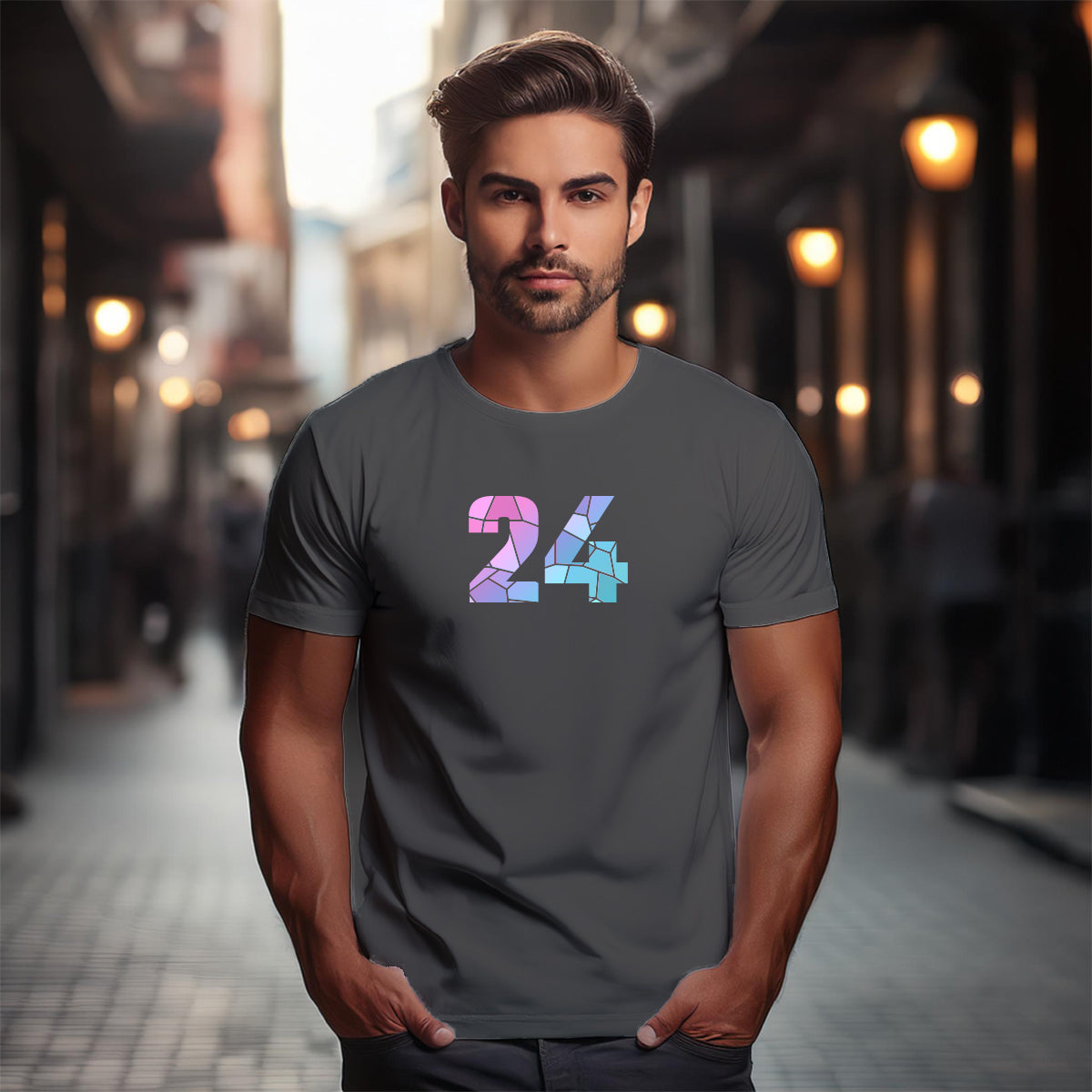 24 Number Men Unisex T-Shirt | Custom Number Graphic Tee (Charcoal Grey)