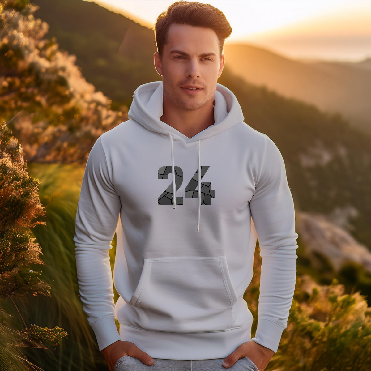 24 Number Unisex Hoodie (Melange Grey)