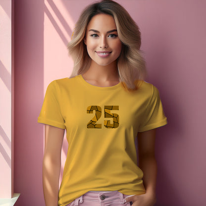 25 Number Women T-Shirt (Golden Yellow) | Stylish Numeric Graphic Tee