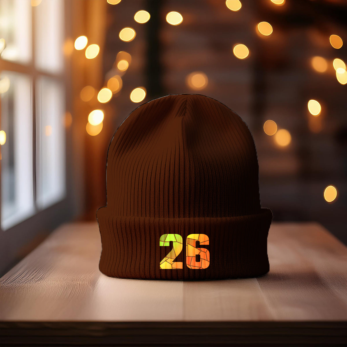 26 Number Cuffed Beanie (Brown)