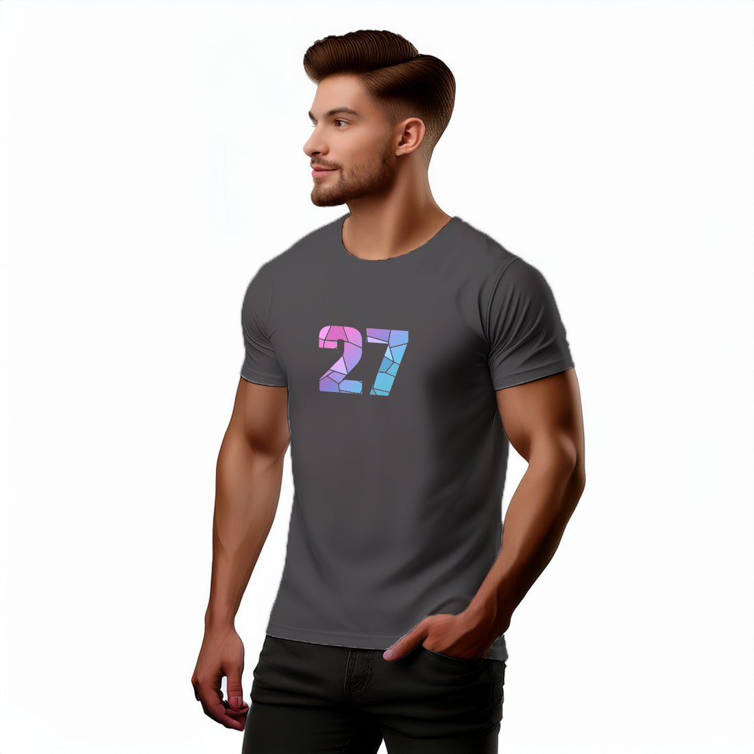 27 Number Men Unisex T-Shirt | Custom Number Graphic Tee (Charcoal Grey)
