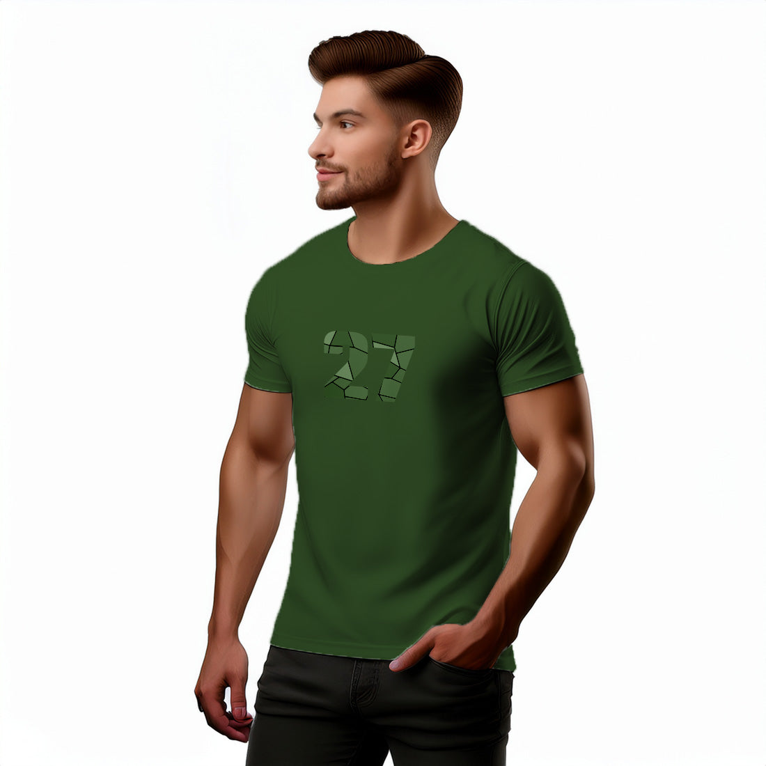 27 Number Men Unisex T-Shirt | Custom Number Graphic Tee (Olive Green)