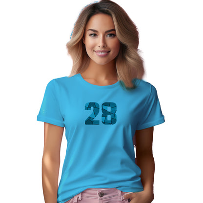 28 Number Women T-Shirt (Sky Blue) | Stylish Numeric Graphic Tee
