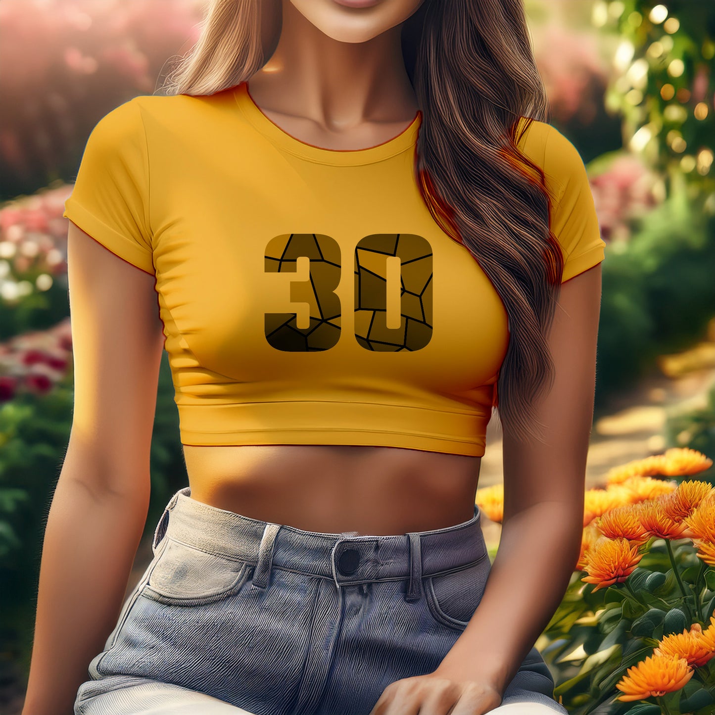 30 Number Women Crop Top (Golden Yellow)