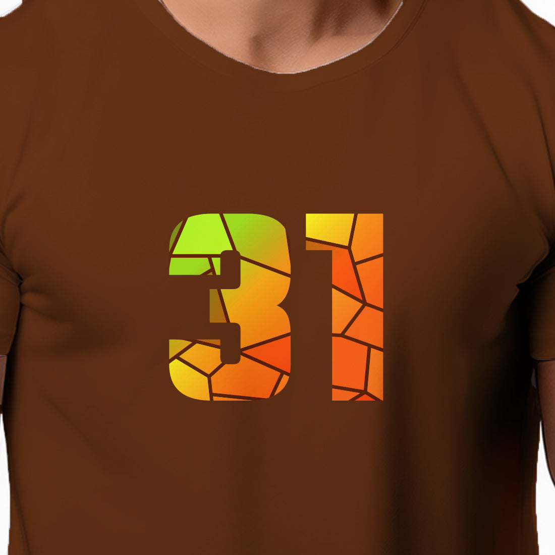 31 Number Men Unisex T-Shirt | Custom Number Graphic Tee (Brown)