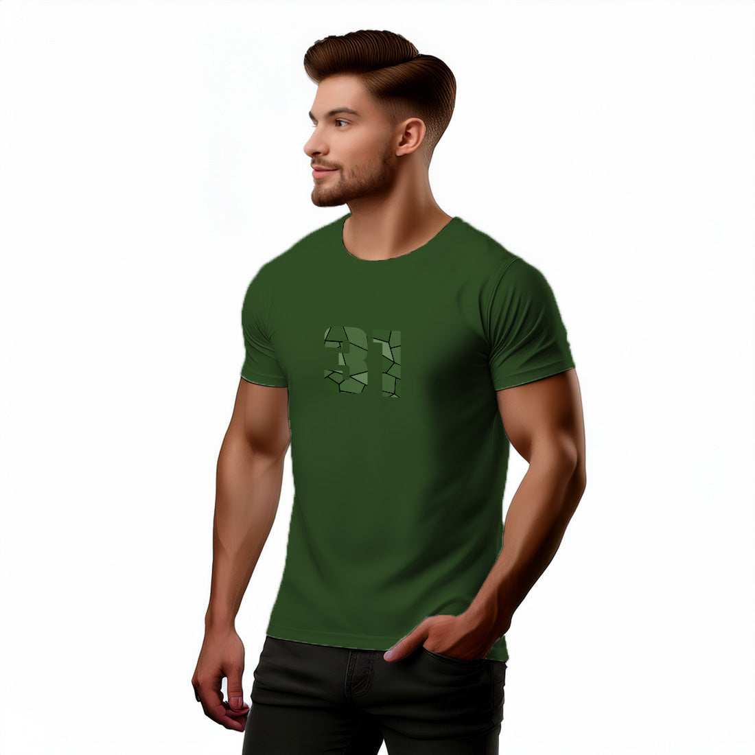 31 Number Men Unisex T-Shirt | Custom Number Graphic Tee (Olive Green)