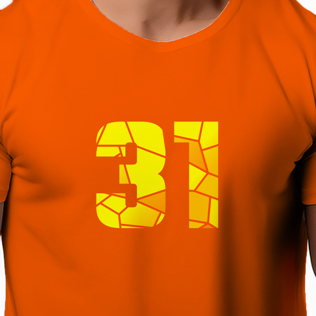 31 Number Men Unisex T-Shirt | Custom Number Graphic Tee (Orange)