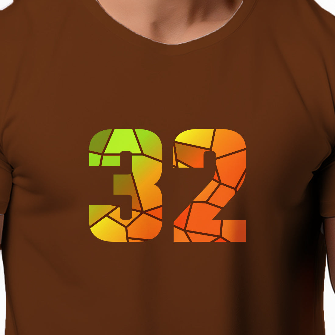 32 Number Men Unisex T-Shirt | Custom Number Graphic Tee (Brown)
