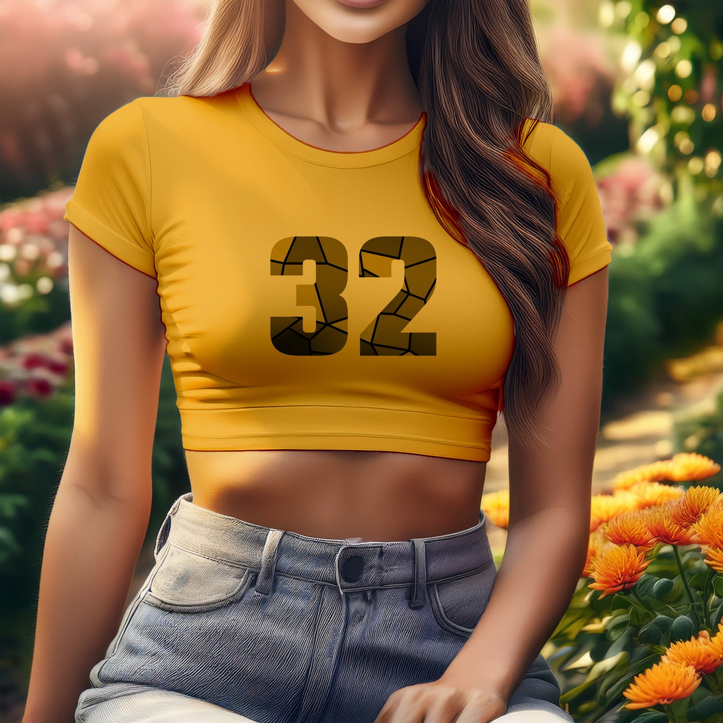 32 Number Women Crop Top (Golden Yellow)