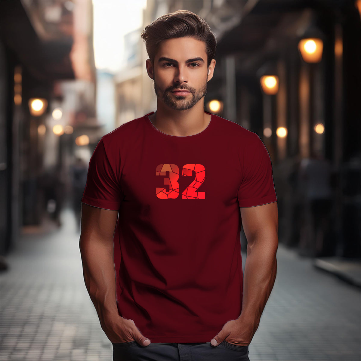 32 Number Men Unisex T-Shirt | Custom Number Graphic Tee (Maroon)