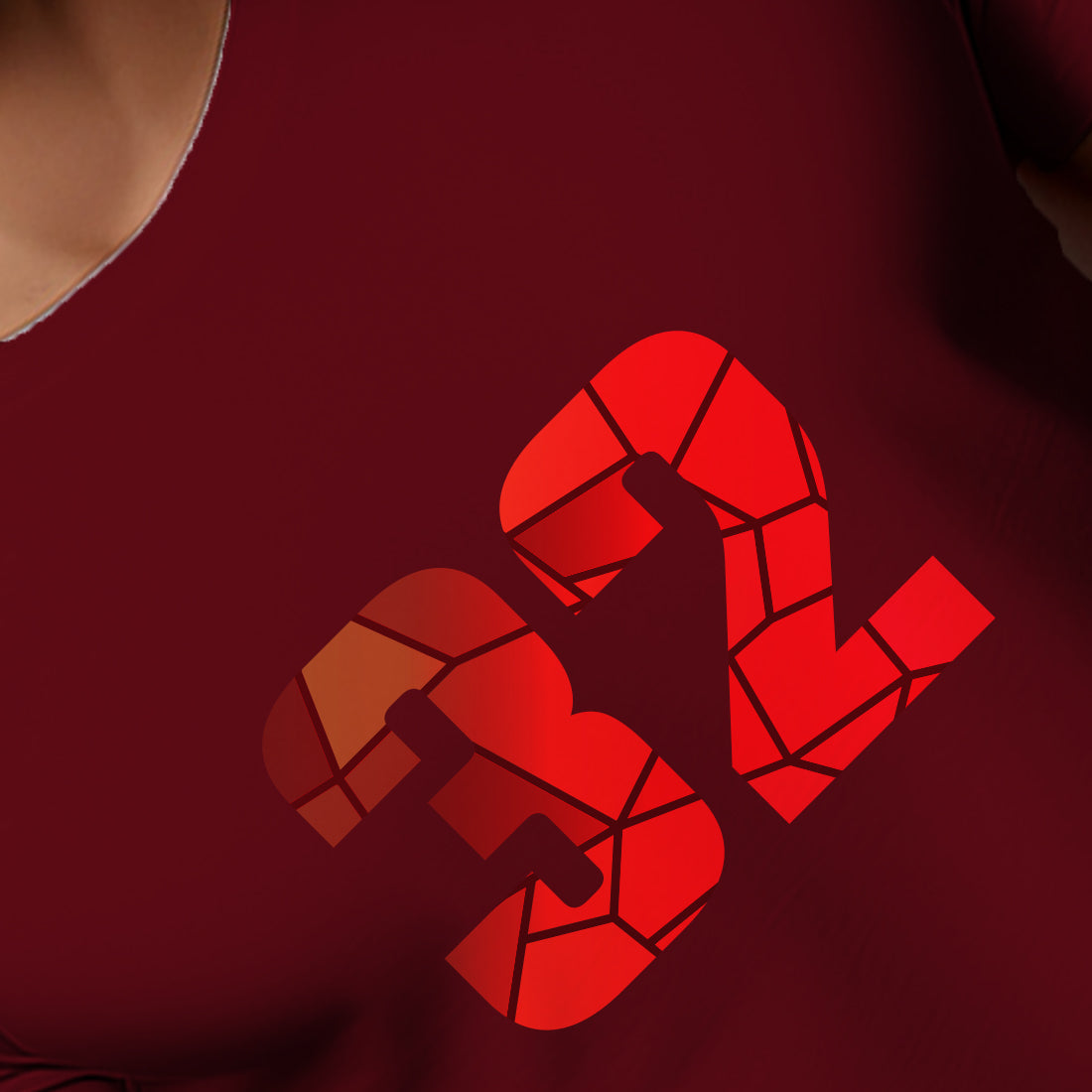 32 Number Men Unisex T-Shirt | Custom Number Graphic Tee (Maroon)