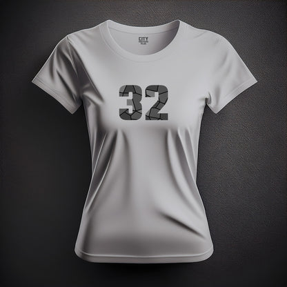 32 Number Women T-Shirt (Melange Grey) | Stylish Numeric Graphic Tee