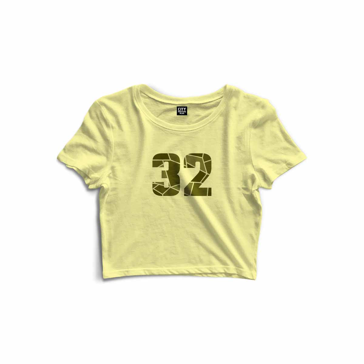 32 Number Women Crop Top (Butter Yellow)