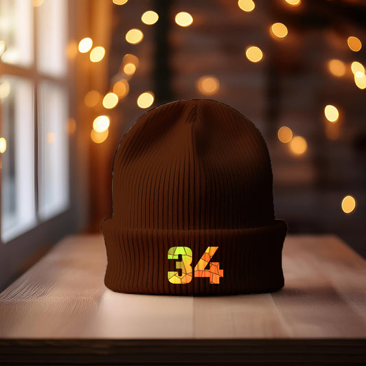 34 Number Cuffed Beanie (Brown)