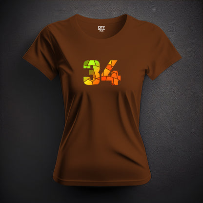 34 Number Women T-Shirt (Brown) | Stylish Numeric Graphic Tee