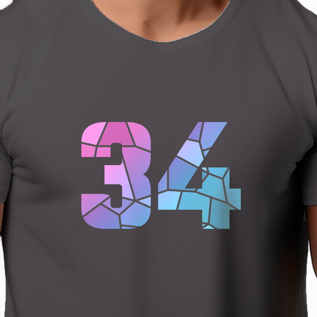 34 Number Men Unisex T-Shirt | Custom Number Graphic Tee (Charcoal Grey)