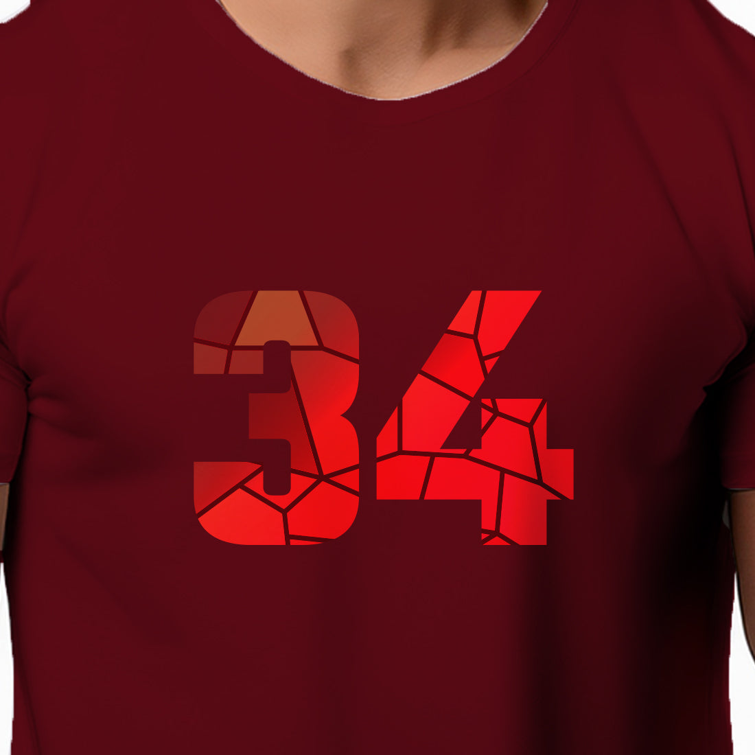 34 Number Men Unisex T-Shirt | Custom Number Graphic Tee (Maroon)