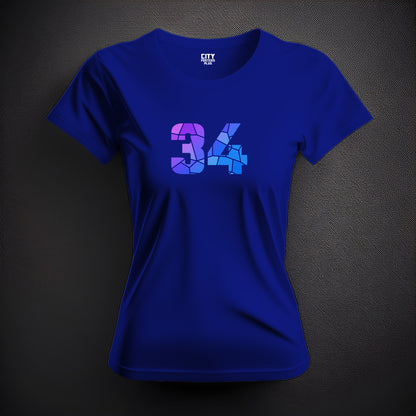 34 Number Women T-Shirt (Royal Blue) | Stylish Numeric Graphic Tee