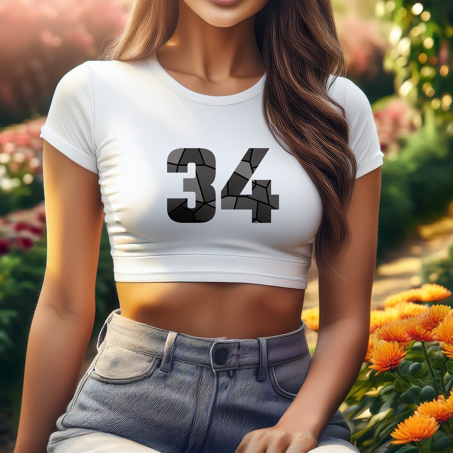 34 Number Women Crop Top (White)