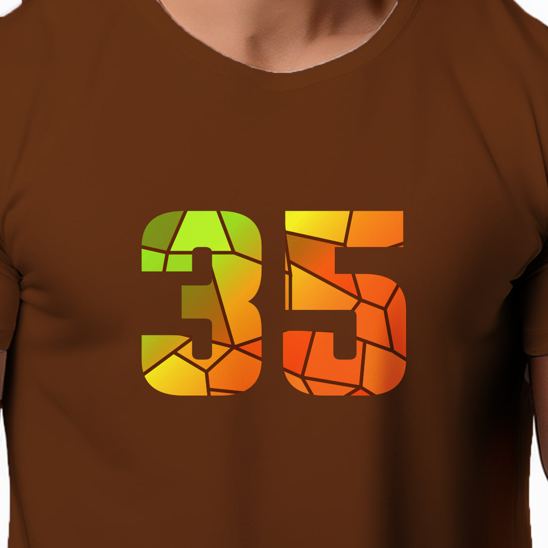 35 Number Men Unisex T-Shirt | Custom Number Graphic Tee (Brown)
