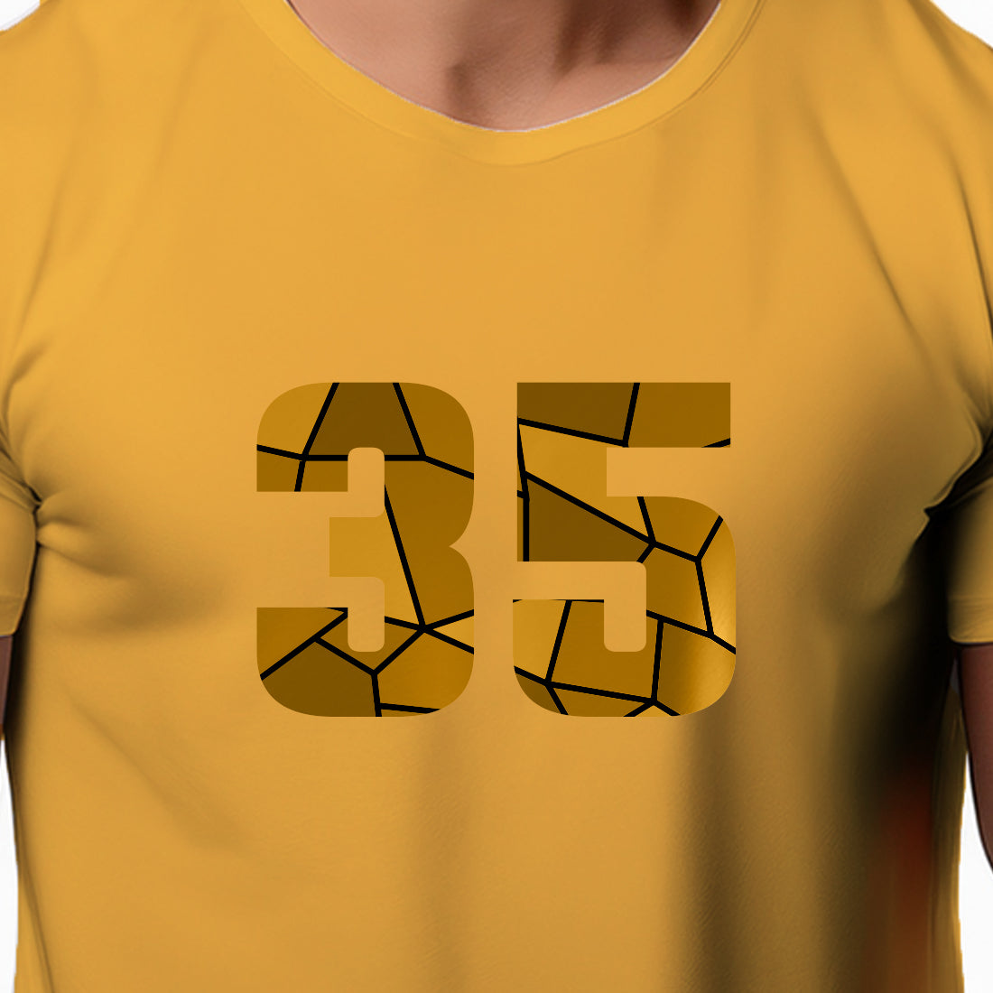 35 Number Men Unisex T-Shirt | Custom Number Graphic Tee (Golden Yellow)