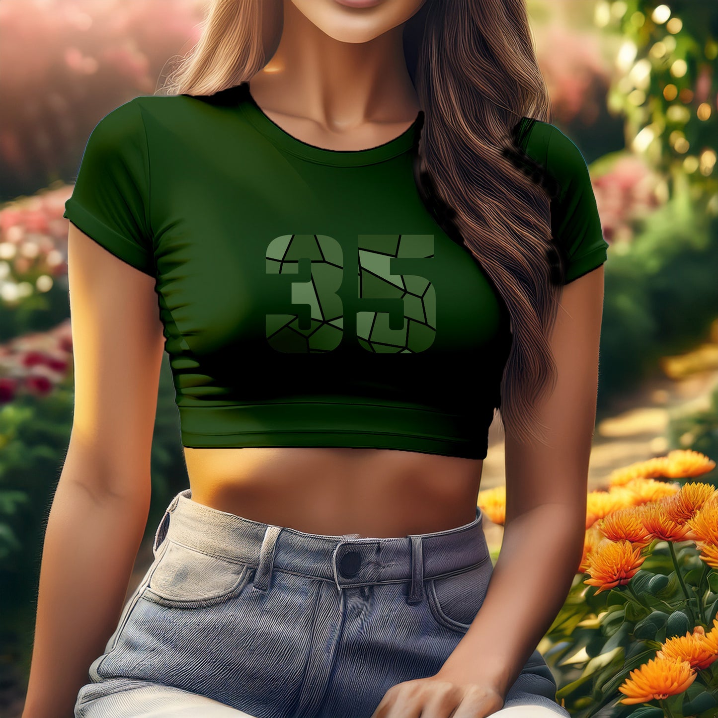 35 Number Women Crop Top (Olive Green)