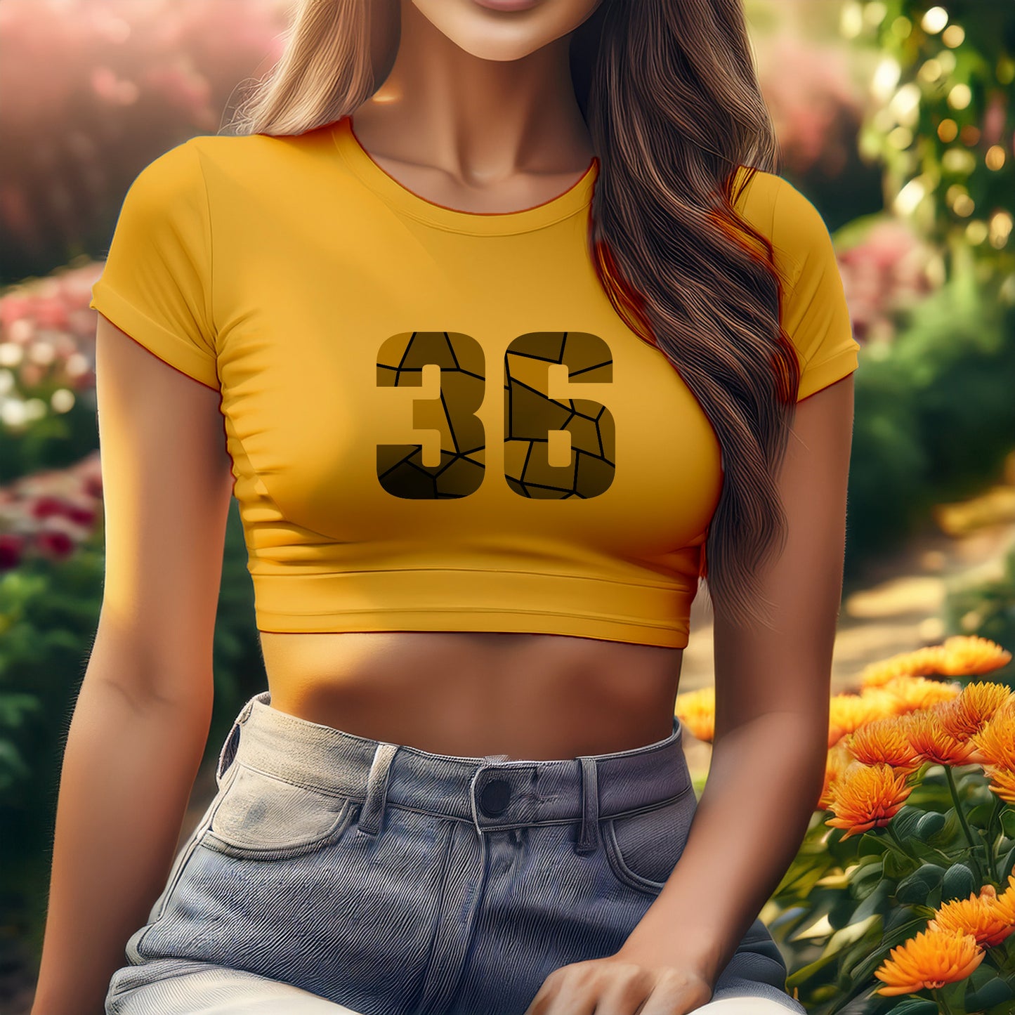 36 Number Women Crop Top (Golden Yellow)