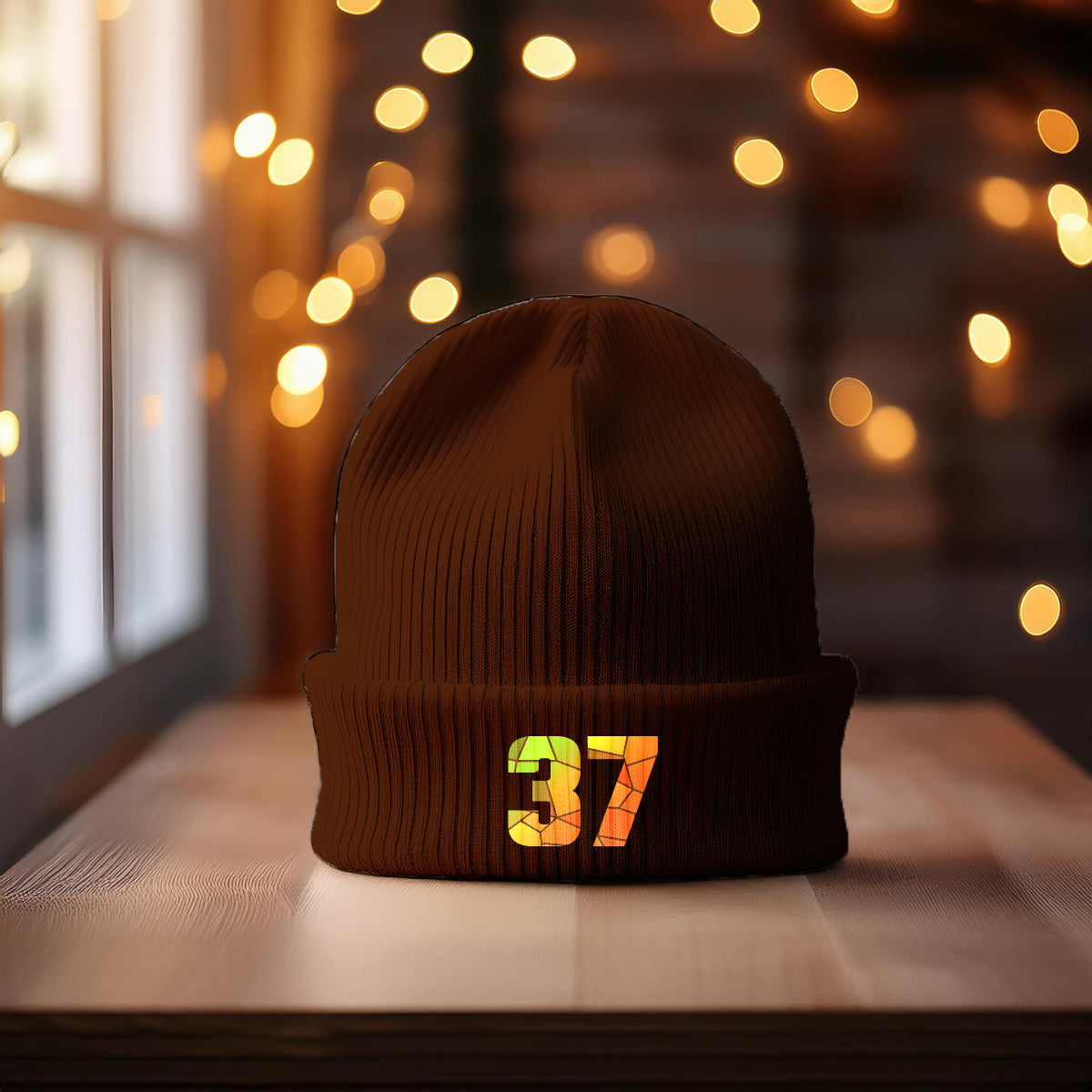 37 Number Cuffed Beanie (Brown)