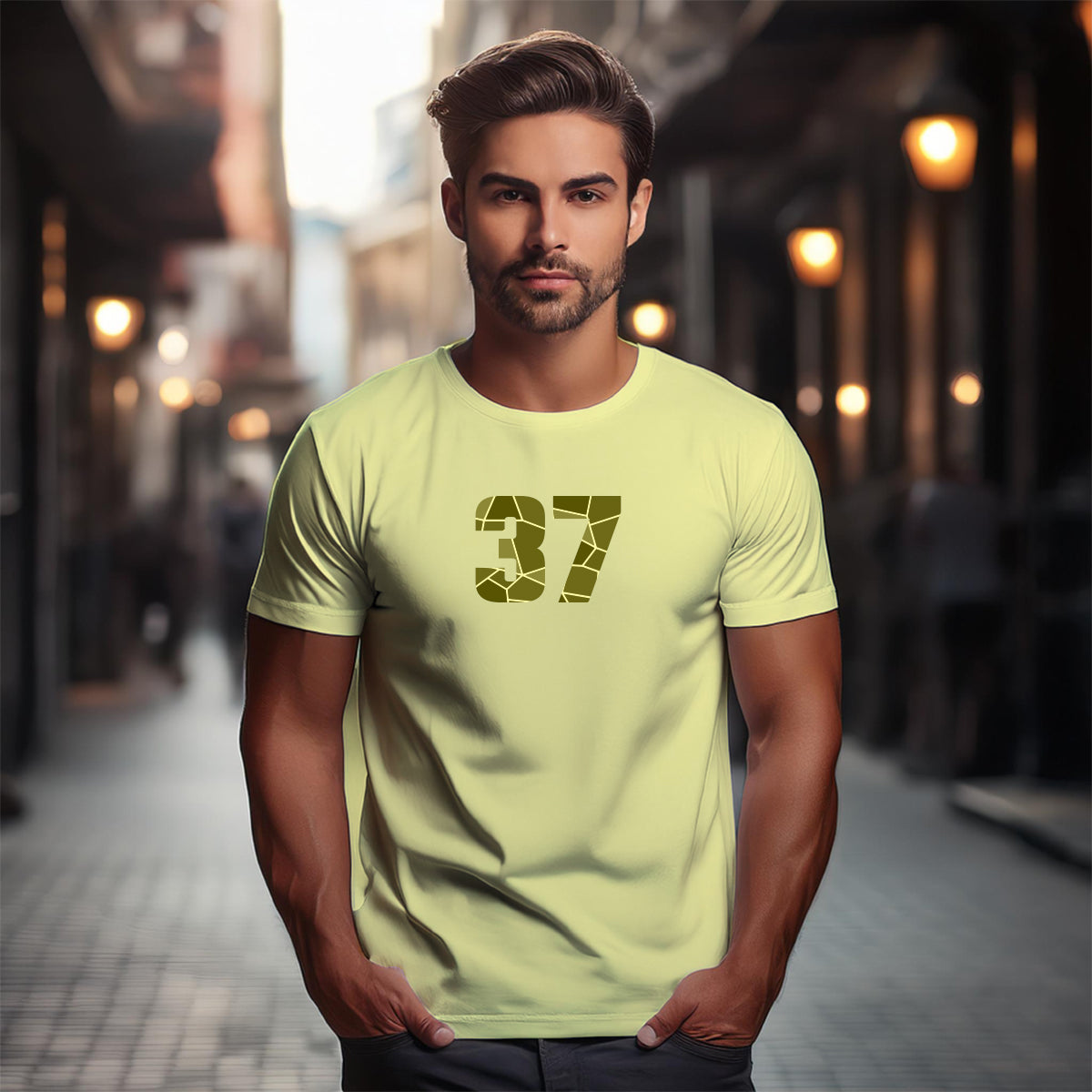 37 Number Men Unisex T-Shirt | Custom Number Graphic Tee (Butter Yellow)