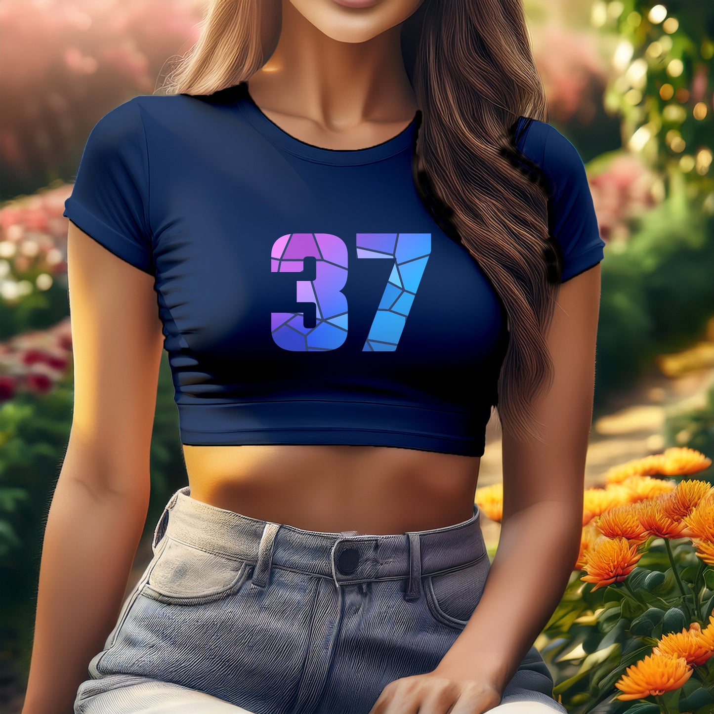 37 Number Women Crop Top (Navy Blue)