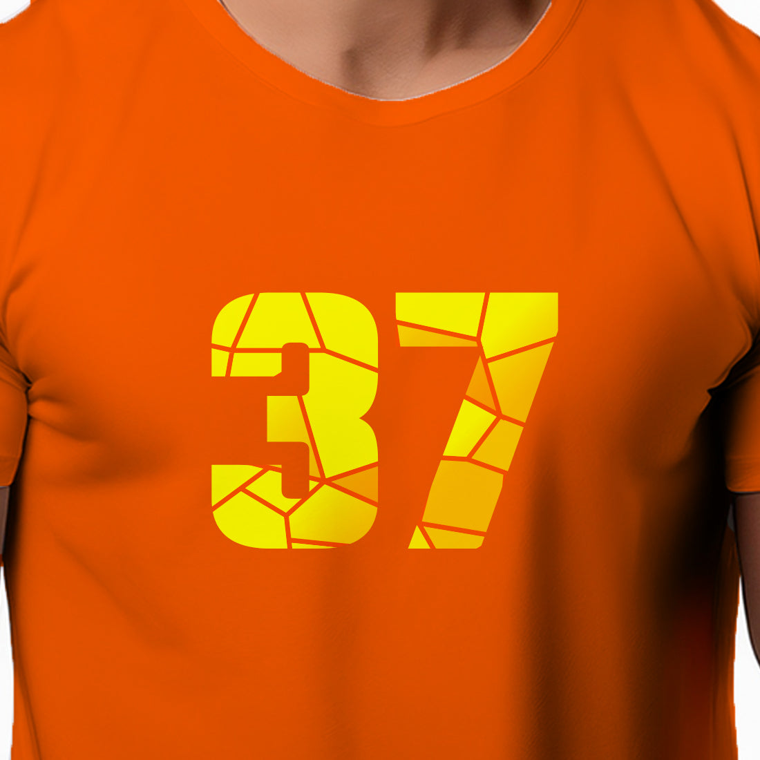 37 Number Men Unisex T-Shirt | Custom Number Graphic Tee (Orange)