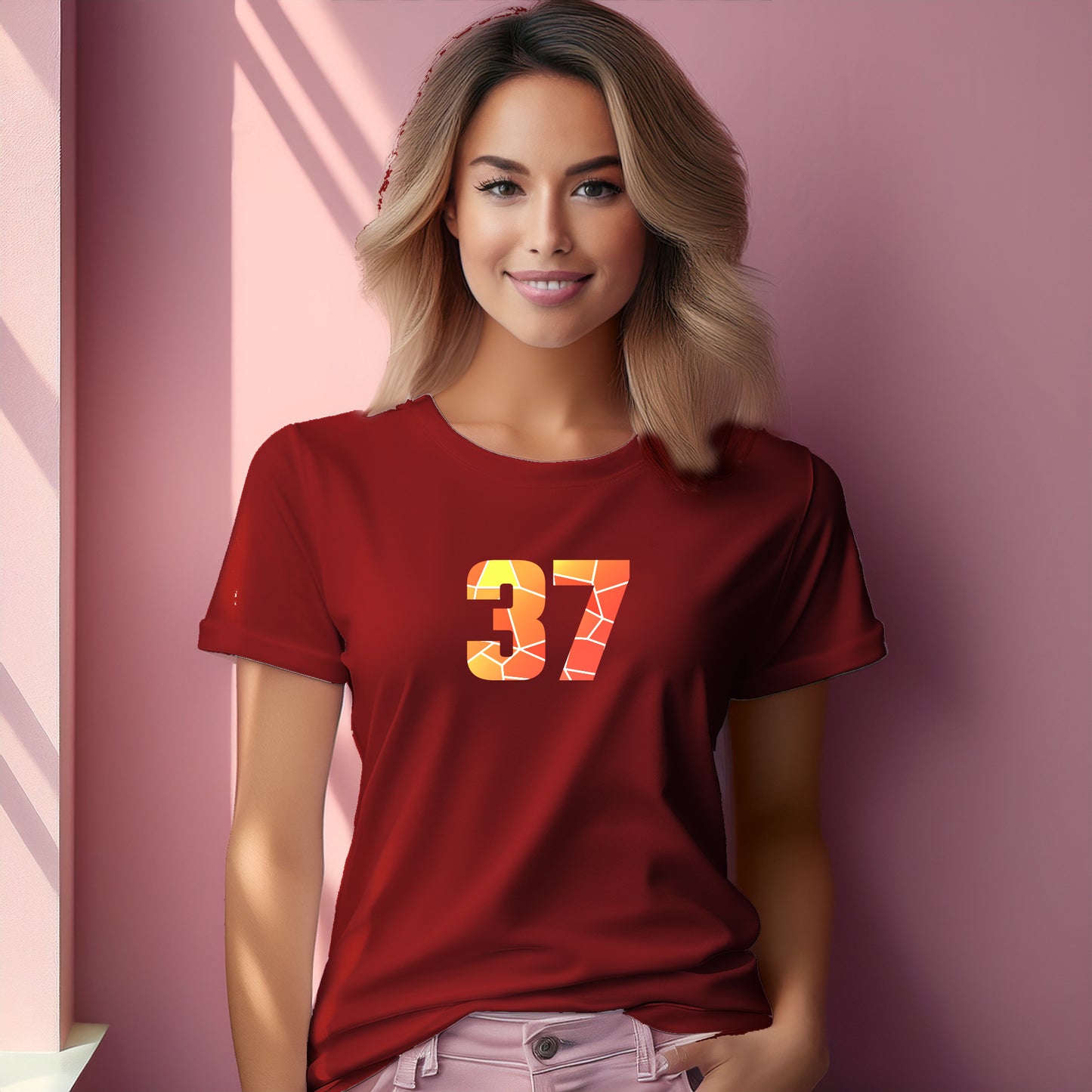 37 Number Women T-Shirt (Red)