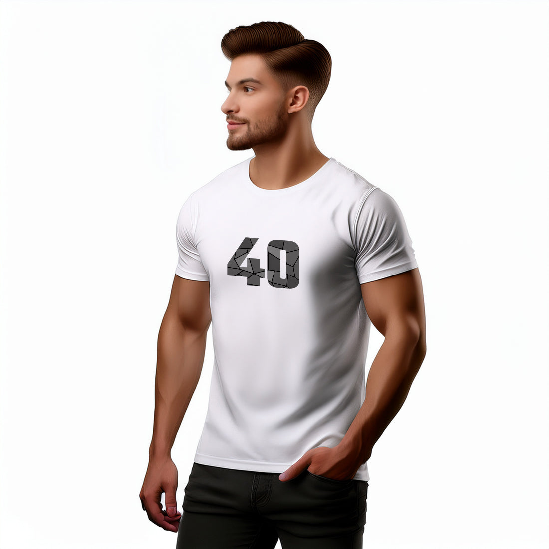 40 Number Men Unisex T-Shirt | Custom Number Graphic Tee (White)