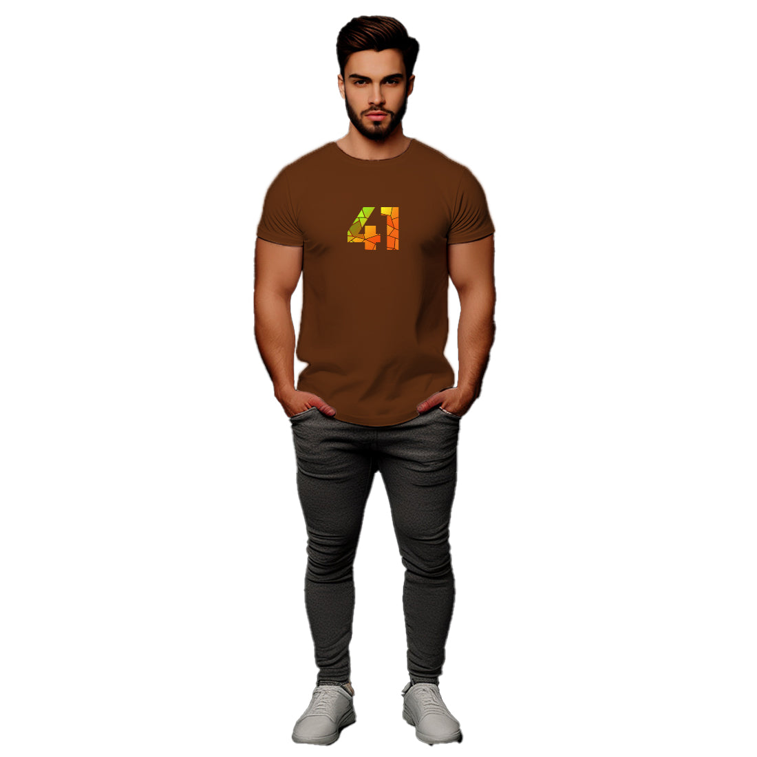 41 Number Men Unisex T-Shirt | Custom Number Graphic Tee (Brown)