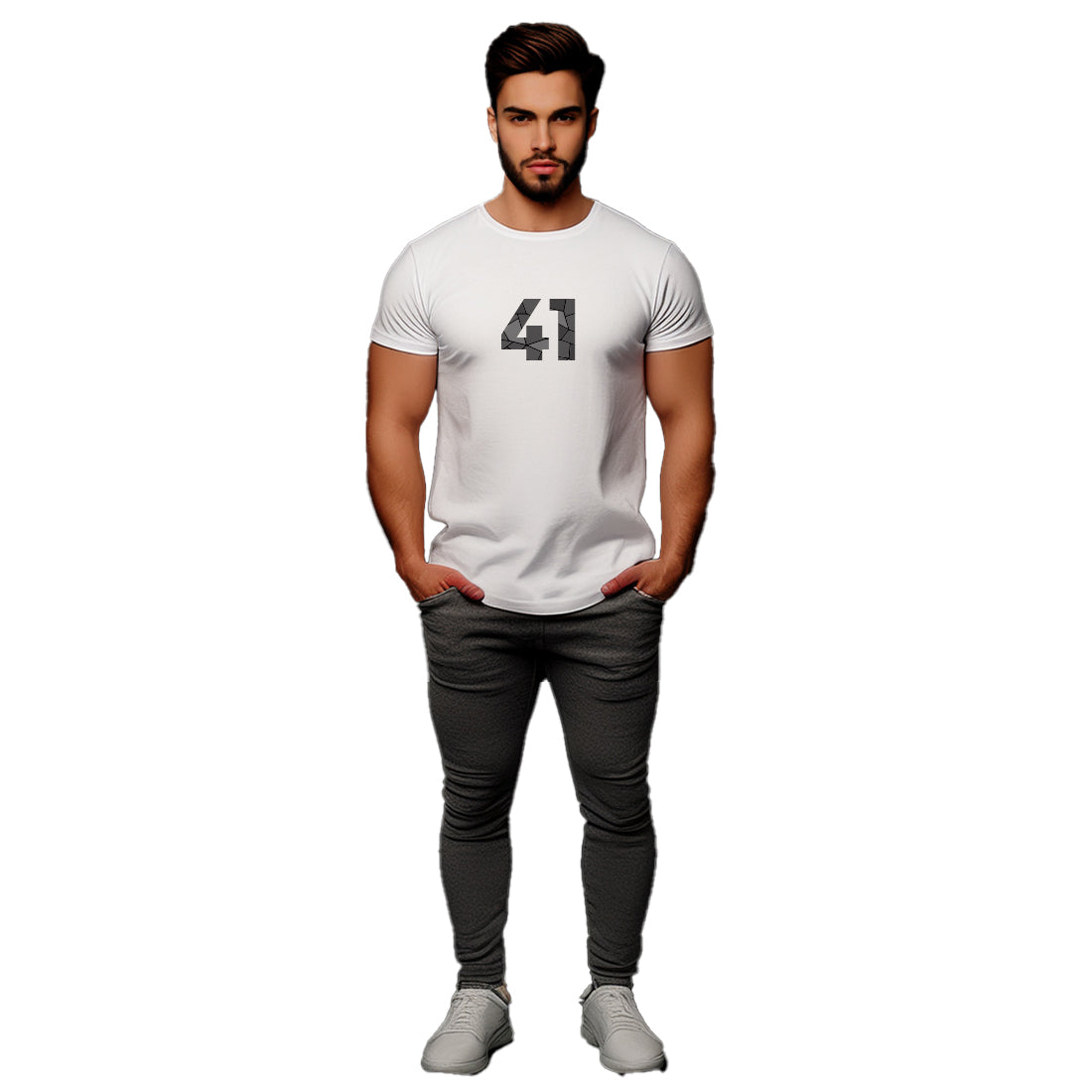 41 Number Men Unisex T-Shirt | Custom Number Graphic Tee (White)